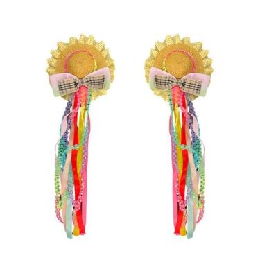 Imagem de Kit 2 Mini Chapéu Palha Enfeite Cabelo Festa Junina Xadrez Babado Juve