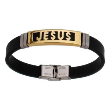 Imagem de Pulseira Silicone E Aço Inox Masculina Jesus Premium Quality