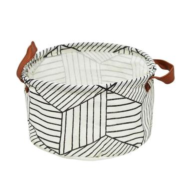 Imagem de Cesto Organizador Redondo De Tecido Estampado Branco Linhas