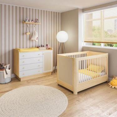 Imagem de Conjunto Quarto de Bebê com Berço, Cômoda e Prateleira com Cabideiros 