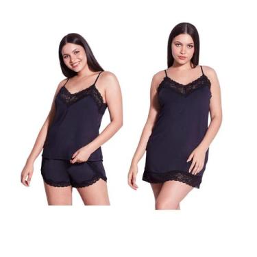 Imagem de Kit Hope Feminino: Camisola Renda Microfibra + Pijama Short Doll Renda
