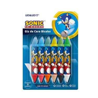 Imagem de Giz de Cera Big Bicolor Sonic - Caixa com 6 unidades e 12 cores Leo&Le