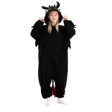 Imagem de LandRosy Macacão unissex de animais de pelúcia para o Dia das Bruxas, Dragão preto, 10-12 Years