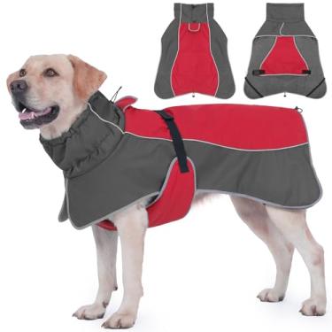 Imagem de HezzLuv Casaco impermeável para cães com alças refletivas, orifício para coleira e forro de lã polar, jaqueta de inverno lavável na máquina para cães pequenos, médios e grandes, quente, colete à prova