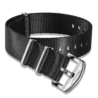 Imagem de Pulseira de relógio militar de nylon balístico, pulseiras de relógio macias para homens e mulheres, cinto de segurança de substituição de nylon com fivela escovada resistente de 18 mm 20 mm 22 mm 24 mm, Preto com fivela de prata, 24mm