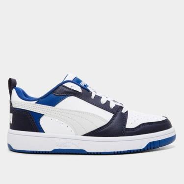 Imagem de Tênis Infantil Puma Rebound V6, Branco, Cinza, 36
