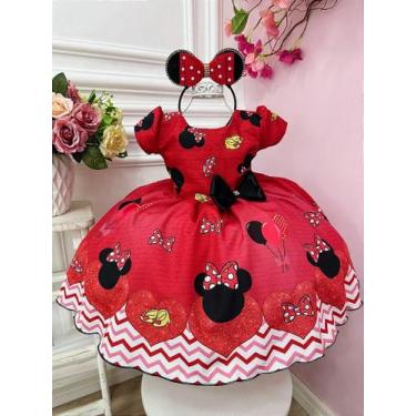Imagem de Vestido Minnie Vermelho Festa da Minnie com Broche Luxo - Tamanho P, M