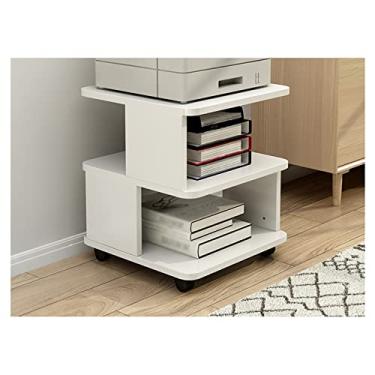 Imagem de URGDWEKJY Suporte de impressora, suporte de impressora a laser de madeira de 3 níveis, carrinho de máquina móvel com armazenamento aberto, rack de armazenamento resistente para escritório e suporte de