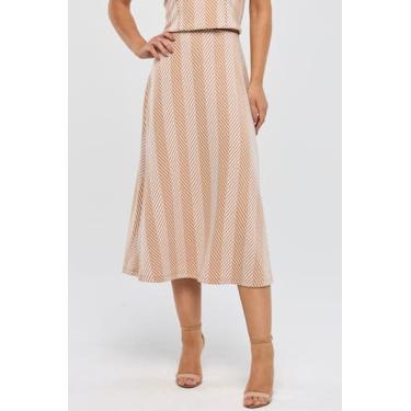 Imagem de Saia Midi PKS Jacquard Listras Bege, P