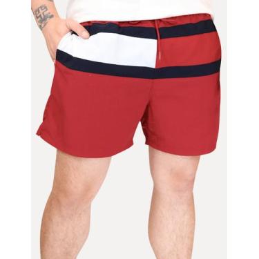Imagem de Short Tommy Hilfiger Medium Drawstring Colourblock Vermelho, XXL/GGG