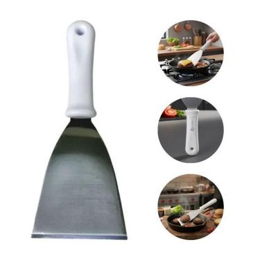 Imagem de Kit 10 Espátula Reta Inox 23,5Cm Hamburguer Carnes Grelhados