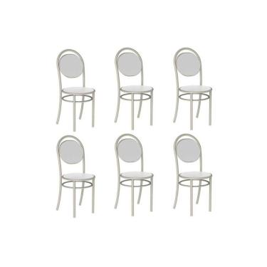 Imagem de Kit 6 Cadeiras De Cozinha 190 Aço 6 Uni Prata-courano Branco - Carraro
