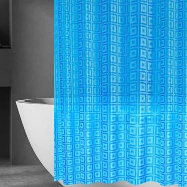 Imagem de Forro de cortina de chuveiro ZEMAHOME 3D azul geométrico 180x180cm