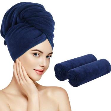 Imagem de Toalha de cabelo SUNLAND Microfiber Anti Frizz Absorvente Azul Marinho