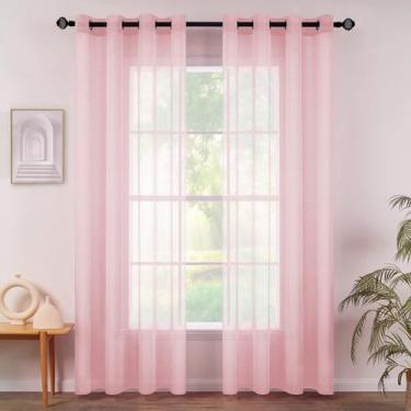 Imagem de Cortinas de janela MIULEE Baby Pink Semi Sheer 137x213cm 2 painéis
