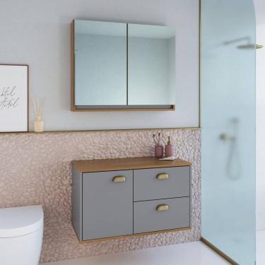 Imagem de Gabinete de Banheiro 80cm 100% Mdf com Espelheira 2 Portas sem Cuba Lívia Freijó/Urbi