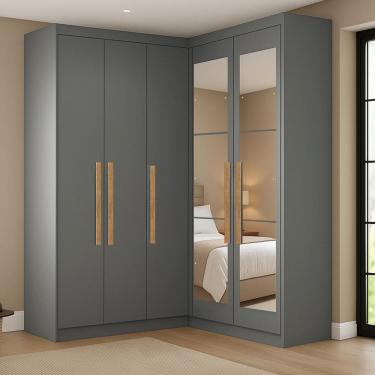 Imagem de Guarda-roupa Modulação de Canto com Puxadores Mdf com Espelho Paris Onix