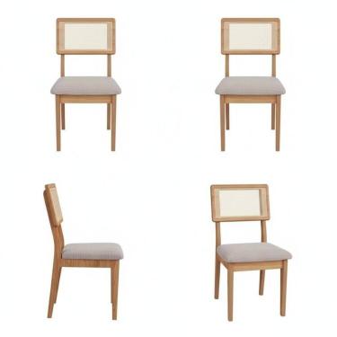 Imagem de Kit 4 Cadeiras Estofadas Encosto Telado Estrutura 100% Mdf Bolonha Freijó/Bege Rustico