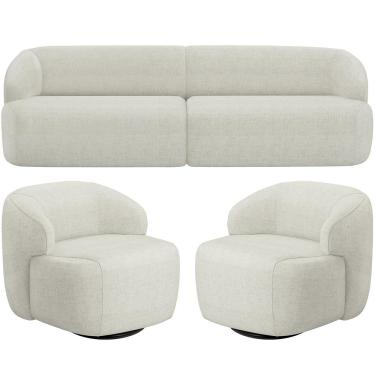 Imagem de Sofá 4 Lugares Curvo Orgânico com 02 Poltronas Para Sala Living 280cm Barolo L06 Linho Cru - Lyam Decor