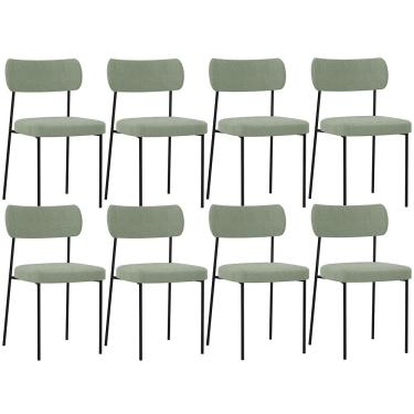 Imagem de Kit 08 Cadeiras Estofadas Para Sala De Jantar Melina L02 Bouclê Oliva - Lyam Decor