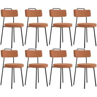 Imagem de Kit 08 Cadeiras Decorativas Estofada Sala De Jantar Barcelona L02 Bouclê Terracota - Lyam Decor