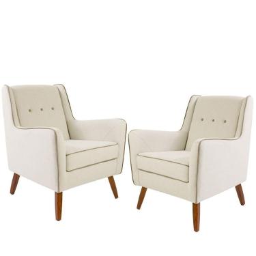 Imagem de Kit 02 Poltronas Decorativas Sala de Estar Pés de Madeira Teresa Algodão Bege - Gran Belo