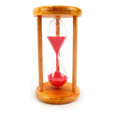 Imagem de Ampulheta Madeira E Vidro Relógio De Areia Vermelho 15 Seg