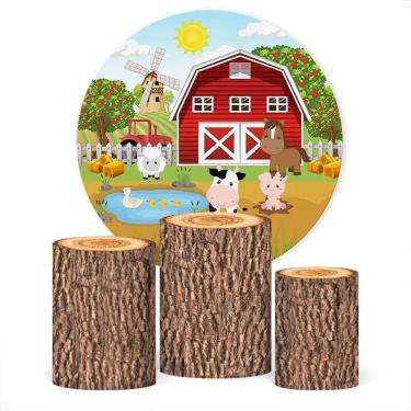 Imagem de Painel De Festa E Capa Cilindro Dec Fazendinha Tronco Madeir