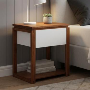 Imagem de Mesa de Cabeceira 1 Gaveta e 1 Prateleira em Madeira Maciça e Mdf Craf