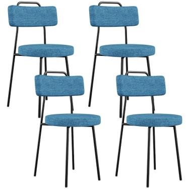Imagem de Kit 04 Cadeiras Decorativa Estofada Para Sala De Jantar Barcelona L02 Linho Azul - Lyam Decor