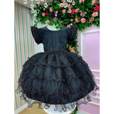 Imagem de Vestido Infantil Ysa Kids Belinda Preto com Laço, Preto, 14
