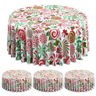 Imagem de 3 peças de decoração de toalha de mesa de festa de Natal, enfeite de plástico vermelho verde para mesa de bengala doce, toalha de mesa redonda de hortelã-pimenta redemoinho para artigos de festa de