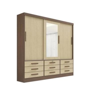 Imagem de Guarda Roupa Meridian 3 Portas 9 Gavetas Castanho com Linho - D Doro