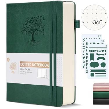 Imagem de Agenda organizadora pontilhada Ansopu, 360 páginas numeradas, 100 g/m², caderno grosso, capa dura de couro, para escrita, para mulheres e homens, A5, para trabalho, 14,6 x 21,3 cm, verde