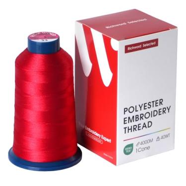 Imagem de Linha de bordado vermelha selecionada Richword 5000Y 40WT fio de poliéster 100 cores selecionadas para várias agulhas comerciais e máquina de bordar de agulha única 0033