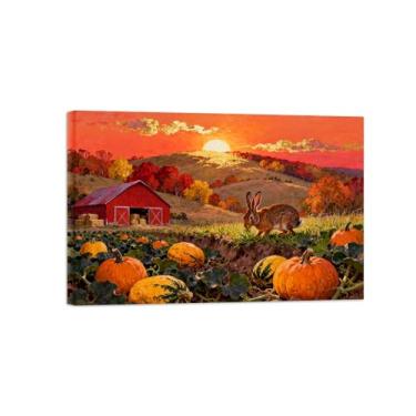 Imagem de Quadro parede outono-Coelho do campo abóbora Impressões em tela paisagens-Pintura animais para decoração sala estar 20x30cm Tela Embrulhada