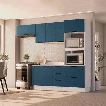 Imagem de Cozinha Compacta 250070 4 Peças Meena Branco Azul Politorno Móveis