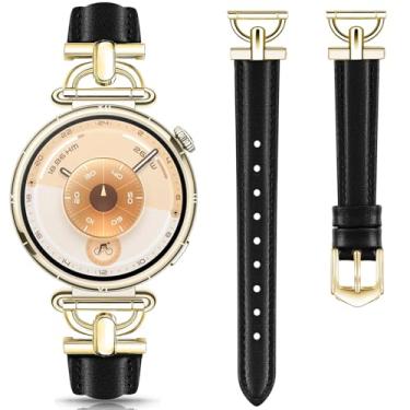 Imagem de DEALELE Pulseiras femininas de couro macio de 18 mm compatíveis com Huawei Watch GT5 Pro de 42 mm/GT5 de 41 mm/GT4 de 41 mm/Garmin Venu 3S/Forerunner 265S/255S/Fossil Gen 6, feminina de 18 mm, preta