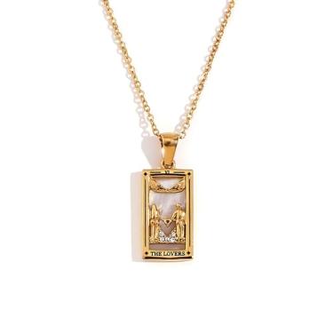 Imagem de Bernice Colar feminino vintage de aço inoxidável banhado a ouro 18K com cartão de tarô, Zircônia cúbica, Zircônia cúbica