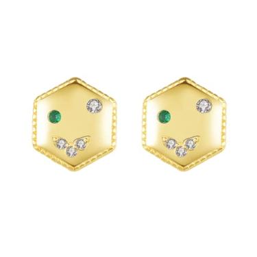 Imagem de Efashion Brincos delicados e elegantes de prata esterlina 925 banhados a ouro 14K com zircônia colorida, Small, Ouro amarelo, Zircônia cúbica