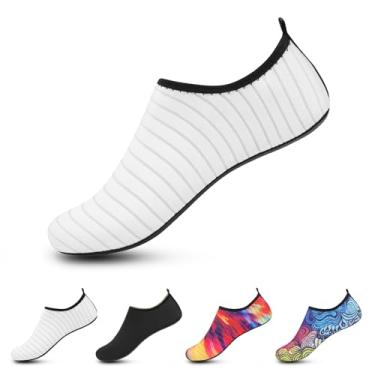 Imagem de Sapatos aquáticos para mulheres e homens, sem cadarço, meias de ioga para natação, piscina, praia, surfe, rio, Branco, 7.5-8 Women/6.5-7.5 Men