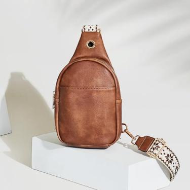 Imagem de Pochete transversal de couro com orifício para cabo, marrom, Marrom, Minimalista, grande capacidade