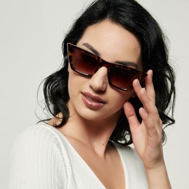 Imagem de Óculos de sol retrô vintage olho de gato para mulheres, armações quadradas, modernas, modernas, óculos de sol, Tartaruga, Medium