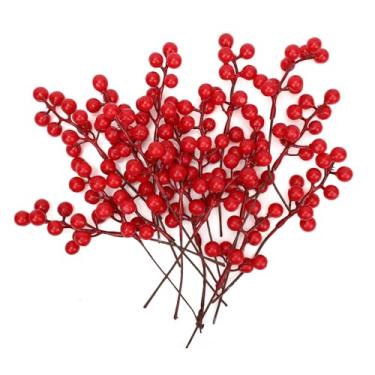 Imagem de 32 Peças Galhos de Bagas Vermelhas Artificiais Natal, Bagas Artificiais Festivas para Decorações Árvore de Natal Guirlandas DIY Suprimentos