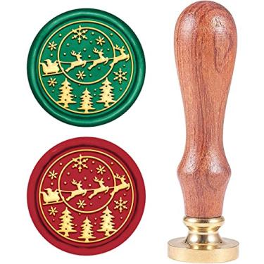 Imagem de CRASPIRE Carimbo de cera para entrega de Natal, cabeça de latão vintage, cabo de madeira, selo de lacre removível, 25 mm para envelopes de Natal, Halloween, convites de casamento, pacotes de vinhos, enfeites