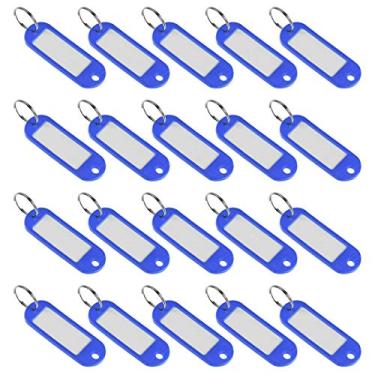 Imagem de Etiquetas de chave de plástico com anel dividido chaveiro ID etiqueta de bagagem janela 60 x 21 mm, azul 20 peças