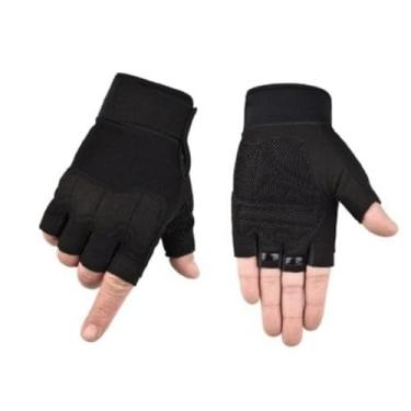 Imagem de Um par de luvas pretas de fitness de meio dedo, luvas de treinamento de ciclismo para esportes ao ar livre e meio dedo, proteção de ventilador resistente ao desgaste e absorção de choque