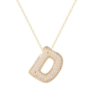 Imagem de Colar feminino, colar com alfabeto dourado, cristal, personalizado, com letras de diamante, pingente inicial, joia de zircão, presente para mulheres (D)