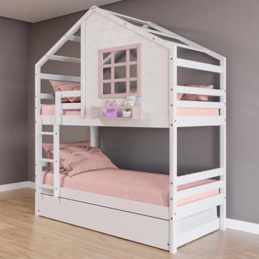 Imagem de Treliche Casinha Janela Madeira Branco/Rosa