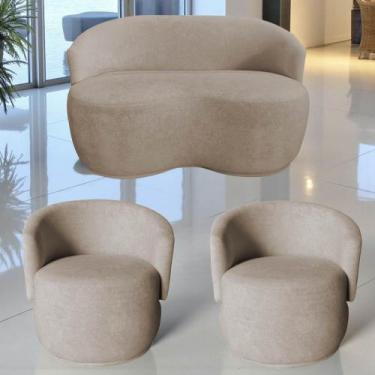 Imagem de Kit Namoradeira + 2 Poltronas Decorativa Beatriz Orgânica Suede Bege -